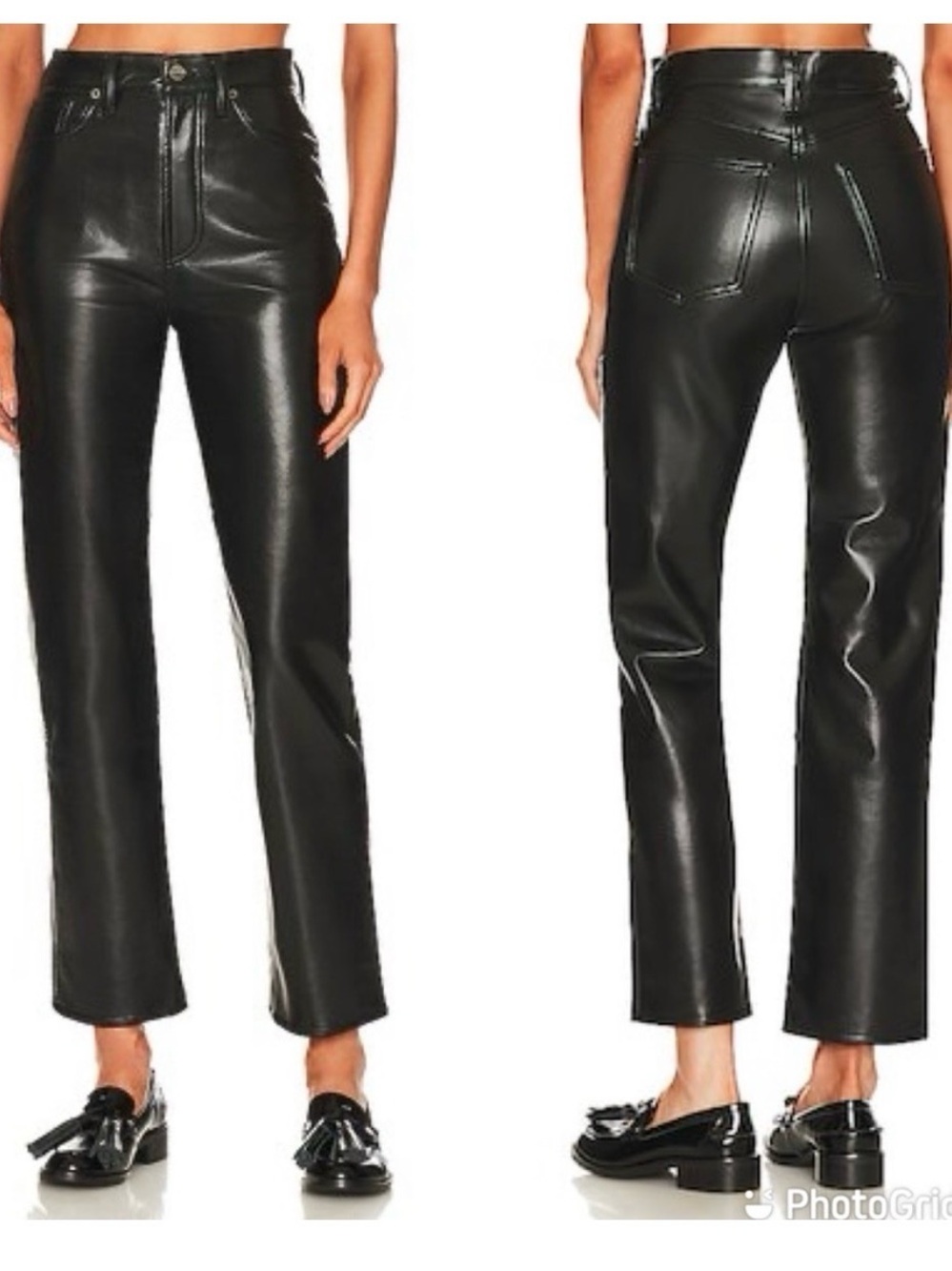 Agolde Black Recycled Leather High-Rise Straight Pants NWT